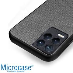 Microcase Realme 8 Fabrik Serisi Kumaş ve Deri Desen Kılıf - Gri