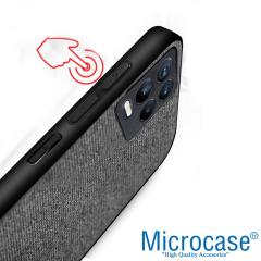 Microcase Realme 8 Fabrik Serisi Kumaş ve Deri Desen Kılıf - Gri