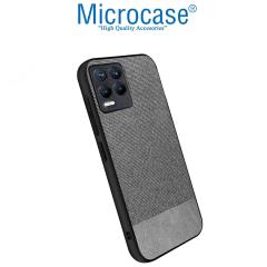 Microcase Realme 8 Fabrik Serisi Kumaş ve Deri Desen Kılıf - Gri