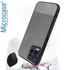 Microcase Realme 8 Fabrik Serisi Kumaş ve Deri Desen Kılıf - Gri