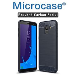 Microcase Samsung J6 Brushed Carbon Fiber Silikon + Ekran Koruma