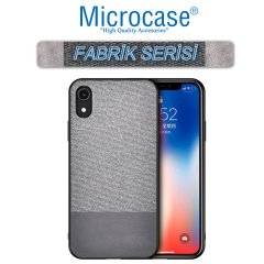 Microcase iPhone XR Fabrik Serisi Kumaş ve Deri Desen Kılıf - Gri