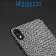 Microcase iPhone XR Fabrik Serisi Kumaş ve Deri Desen Kılıf - Gri
