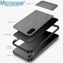 Microcase iPhone XR Fabrik Serisi Kumaş ve Deri Desen Kılıf - Gri