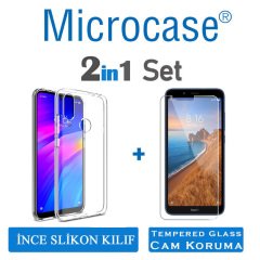 Microcase Xiaomi Redmi 7 Ultra İnce 0.2 mm Soft Silikon Kılıf + Tempered Glass Cam Koruma (SEÇENEKLİ)