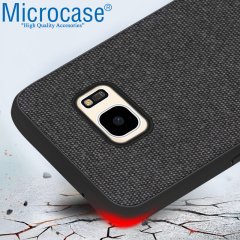 Microcase Samsung Galaxy S7 Fabrik Serisi Kumaş ve Deri Desen Kılıf - Siyah