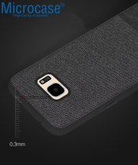 Microcase Samsung Galaxy S7 Fabrik Serisi Kumaş ve Deri Desen Kılıf - Siyah
