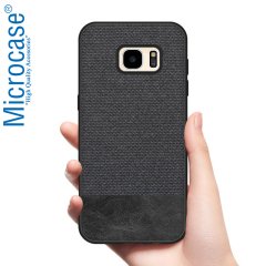 Microcase Samsung Galaxy S7 Fabrik Serisi Kumaş ve Deri Desen Kılıf - Siyah