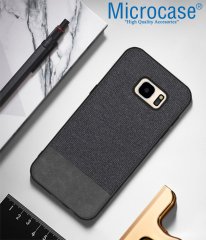 Microcase Samsung Galaxy S7 Fabrik Serisi Kumaş ve Deri Desen Kılıf - Siyah