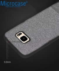 Microcase Samsung Galaxy S7 Fabrik Serisi Kumaş ve Deri Desen Kılıf - Gri