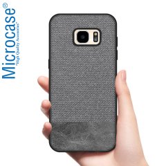 Microcase Samsung Galaxy S7 Fabrik Serisi Kumaş ve Deri Desen Kılıf - Gri
