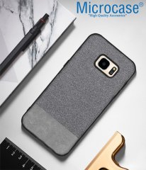 Microcase Samsung Galaxy S7 Fabrik Serisi Kumaş ve Deri Desen Kılıf - Gri