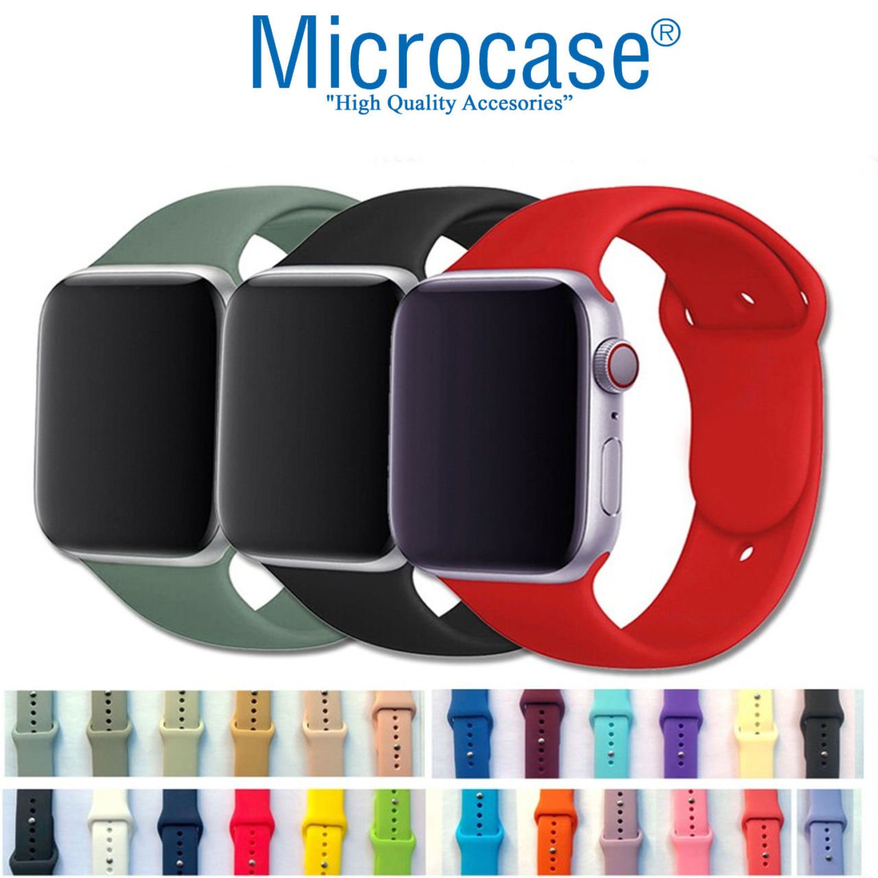 Microcase Apple Watch Seri 1 2 3 38mm Silikon Kordon Kayış M-L (SEÇENEKLİ)