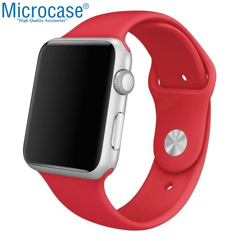 Microcase Apple Watch Seri 5 44 mm için Silikon Kordon Kayış - Kırmızı