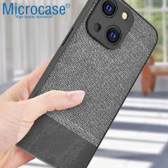 Microcase iPhone 13 mini Fabrik Serisi Kumaş ve Deri Desen Kılıf - Gri