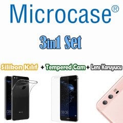 Huawei P10 - 3in1 Set Silikon Kılıf + Cam Koruma + Lens Filmi