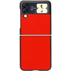 Microcase Samsung Galaxy Z Flip 3 için Deri Desenli Plastik Koruma Kılıf - Kırmızı