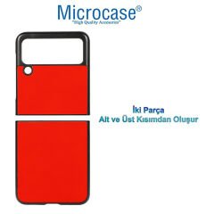 Microcase Samsung Galaxy Z Flip 3 için Deri Desenli Plastik Koruma Kılıf - Kırmızı