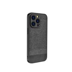 Microcase iPhone 13 Pro Max Fabrik Serisi Kumaş ve Deri Desen Kılıf - Siyah