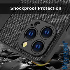 Microcase iPhone 13 Pro Max Fabrik Serisi Kumaş ve Deri Desen Kılıf - Siyah