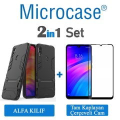 Xiaomi Redmi 7 Alfa Armor Standlı Kılıf + Tam Kaplayan Cam