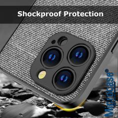Microcase iPhone 13 Pro Max Fabrik Serisi Kumaş ve Deri Desen Kılıf - Gri
