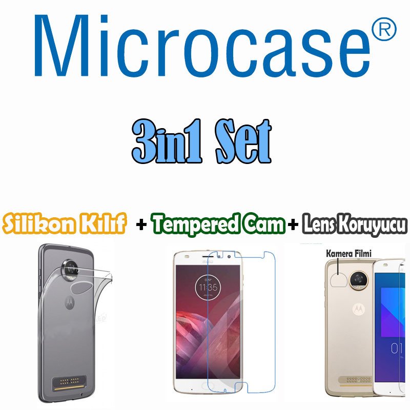 Motorola Z2 Play - 3in1 Set - Kılıf + Cam Koruma + Lens Filmi