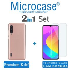Microcase Xiaomi Mi 9 Lite Premium Matte Silikon Kılıf + Tempered Glass Cam Koruma