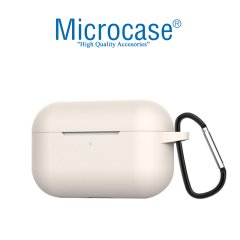 Microcase Airpods Pro Kulaklık ve Şarj Ünitesi için Silikon Kılıf + Çengel- Beyaz