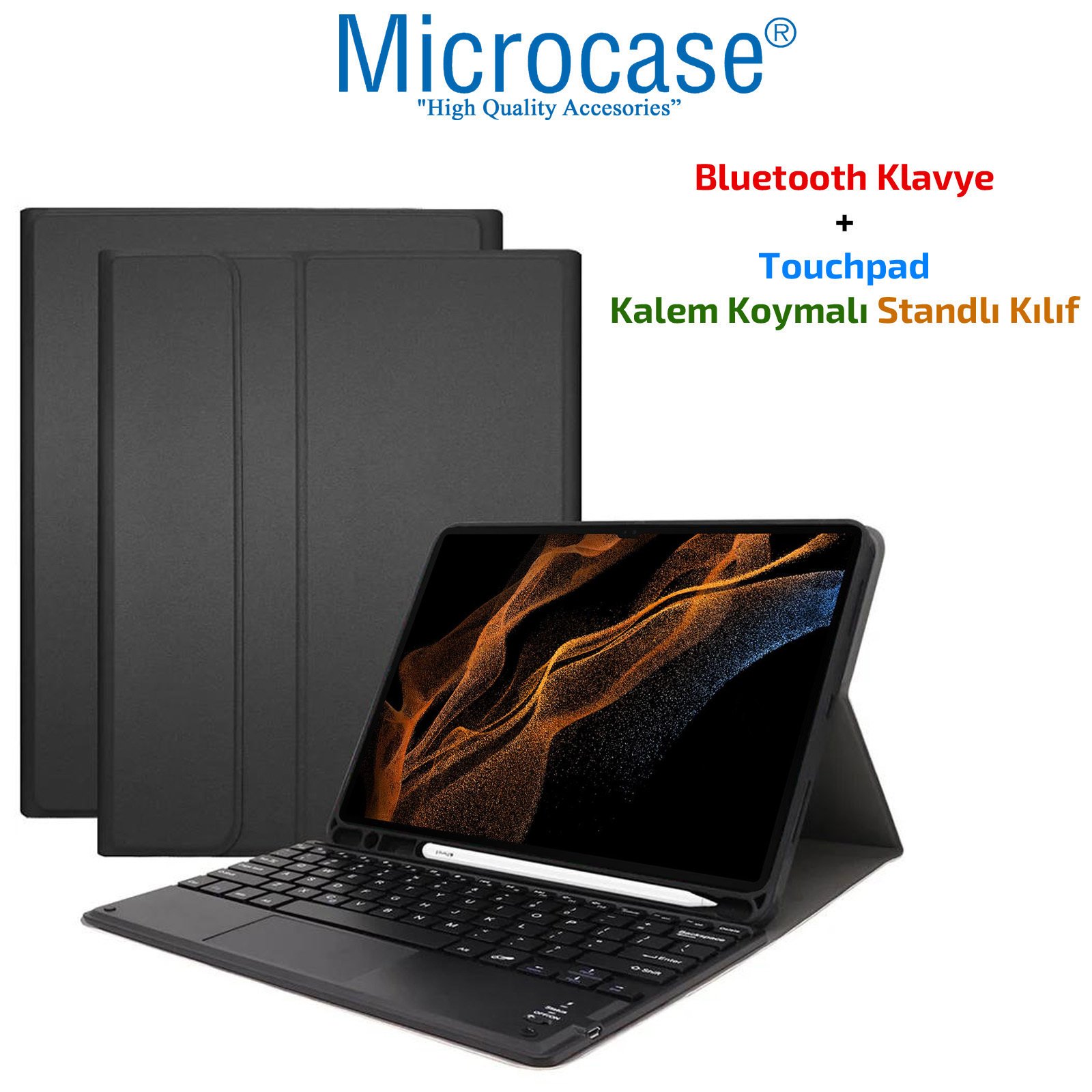 Microcase Samsung Galaxy Tab S8 Ultra X900 14.6 inch Bluetooth Klavye + Touchpad Kalem Koymalı Standlı Kılıf - BKK3