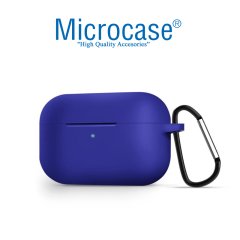 Microcase Airpods Pro Kulaklık ve Şarj Ünitesi için Silikon Kılıf + Çengel- Mavi