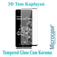 Microcase Samsung Galaxy S20 Ultra 3D Curved Tam Kaplayan Tempered Glass Cam Koruma - Siyah