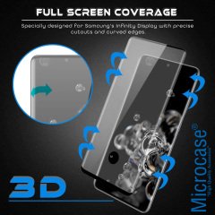 Microcase Samsung Galaxy S20 Ultra 3D Curved Tam Kaplayan Tempered Glass Cam Koruma - Siyah
