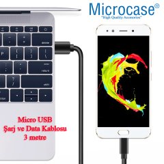 Microcase Micro USB Şarj ve Data Kablosu - 3 Metre Siyah