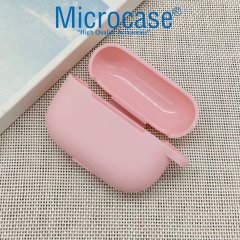 Microcase Airpods Pro Kulaklık ve Şarj Ünitesi için Silikon Kılıf + Çengel- Açık Pembe