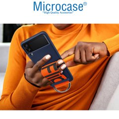 Microcase Samsung Z Flip 3 Parmak Tutuculu Kayış Askılı Plastik Kılıf - AL3007 Lacivert