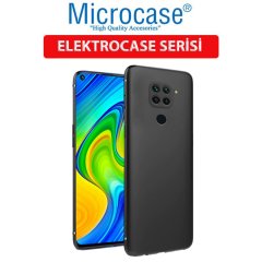 Microcase Xiaomi Redmi Note 9 Elektrocase Serisi Kamera Korumalı Silikon Kılıf - Siyah + Tempered Glass Cam Koruma