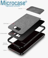 Microcase Samsung Galaxy S8 Fabrik Serisi Kumaş ve Deri Desen Kılıf - Gri