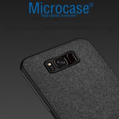 Microcase Samsung Galaxy S8 Plus Fabrik Serisi Kumaş ve Deri Desen Kılıf - Siyah
