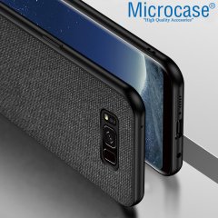 Microcase Samsung Galaxy S8 Plus Fabrik Serisi Kumaş ve Deri Desen Kılıf - Siyah
