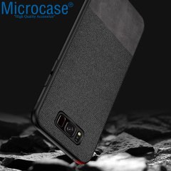 Microcase Samsung Galaxy S8 Plus Fabrik Serisi Kumaş ve Deri Desen Kılıf - Siyah