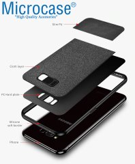 Microcase Samsung Galaxy S8 Plus Fabrik Serisi Kumaş ve Deri Desen Kılıf - Siyah