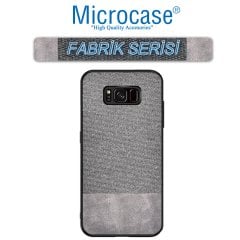 Microcase Samsung Galaxy S8 Plus Fabrik Serisi Kumaş ve Deri Desen Kılıf - Gri
