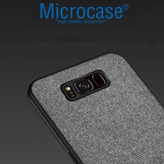 Microcase Samsung Galaxy S8 Plus Fabrik Serisi Kumaş ve Deri Desen Kılıf - Gri
