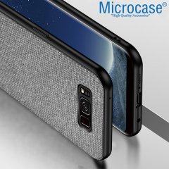 Microcase Samsung Galaxy S8 Plus Fabrik Serisi Kumaş ve Deri Desen Kılıf - Gri