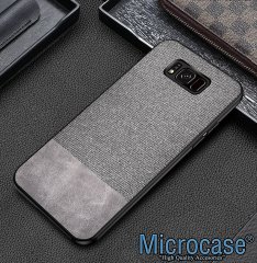 Microcase Samsung Galaxy S8 Plus Fabrik Serisi Kumaş ve Deri Desen Kılıf - Gri