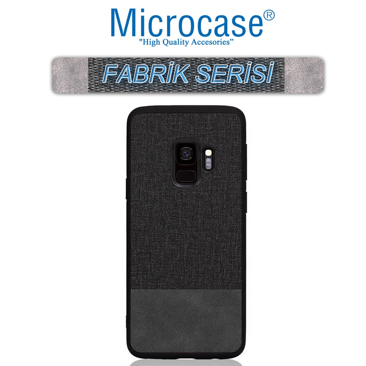 Microcase Samsung Galaxy S9 Fabrik Serisi Kumaş ve Deri Desen Kılıf - Siyah