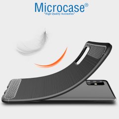 Microcase Samsung Galaxy A51 Brushed Carbon Fiber Silikon Kılıf - Siyah
