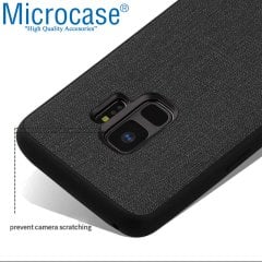 Microcase Samsung Galaxy S9 Fabrik Serisi Kumaş ve Deri Desen Kılıf - Siyah