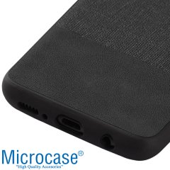 Microcase Samsung Galaxy S9 Fabrik Serisi Kumaş ve Deri Desen Kılıf - Siyah